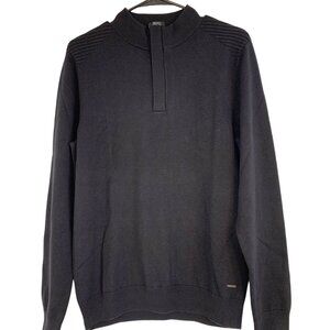 NWT Hugo Boss Mens 1/4 Zip Pullover Sweater M Wool Blend Black RHH10568
